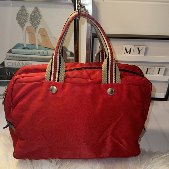 BURBERRY Bag Hand bag Tote Blue Label Nylon Red BT621 290 9 Authentic EUC - Picture 4 of 12